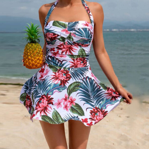 One piece swimsuit with tropical print